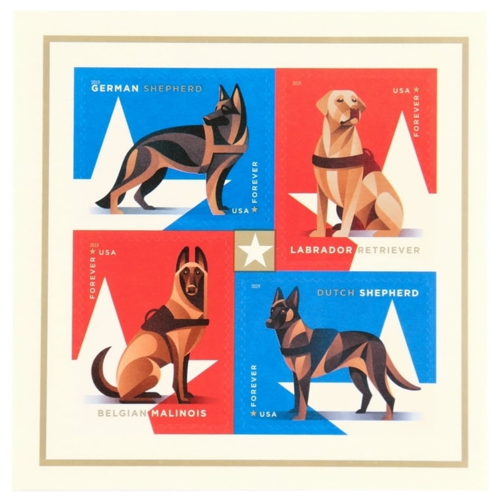 100‎ USPS Military Working Dogs Forever Postage Stamps German Dutch Shepherd Lab